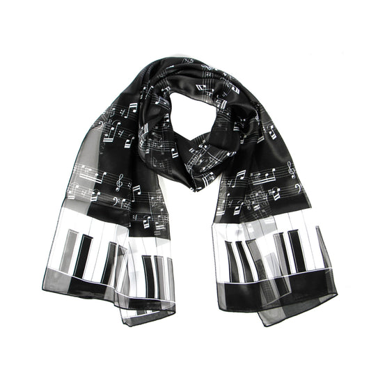 Music Staff with Keyboard Border Scarf, Black