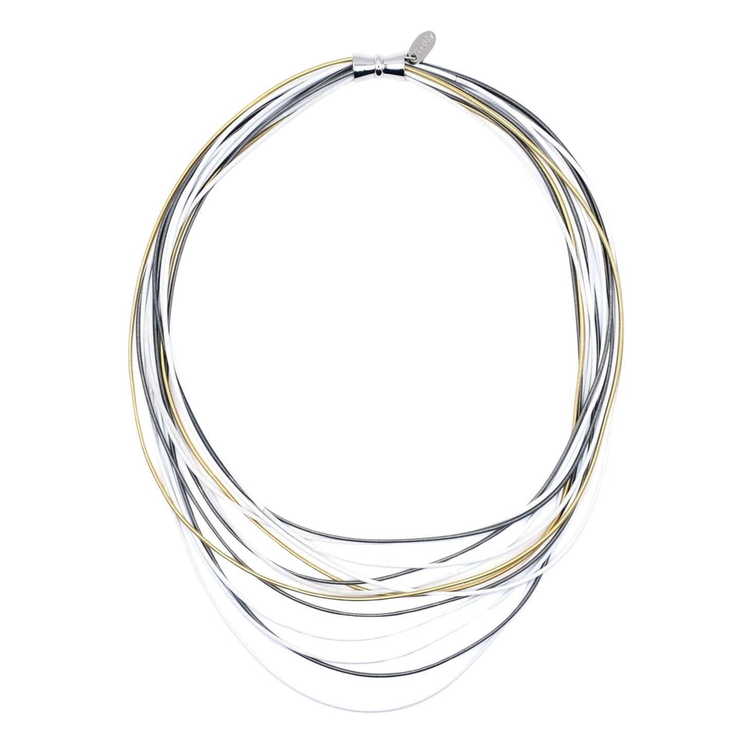 Piano Wire Necklace with Graduated Strands, Gold & White