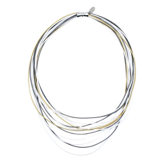 Piano Wire Necklace with Graduated Strands, Gold & White