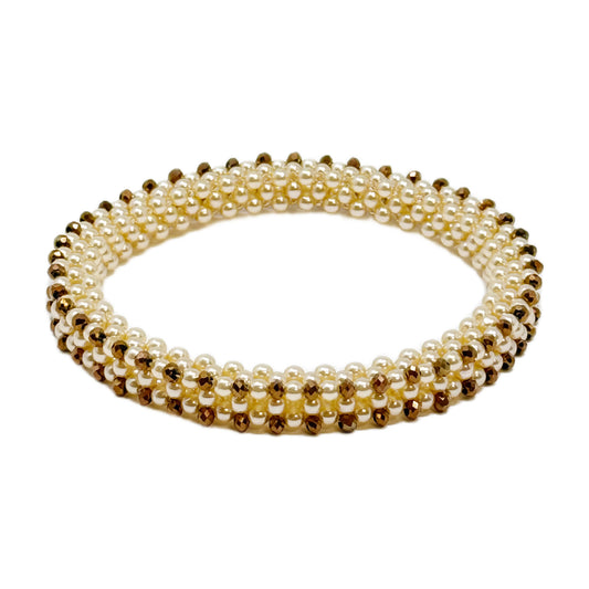 Beadsong Jewelry Bangle Bracelet, Pearl/Bronze