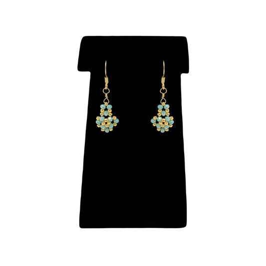 Beadsong Jewelry Iridescent Turquoise Crest Earrings, Gold