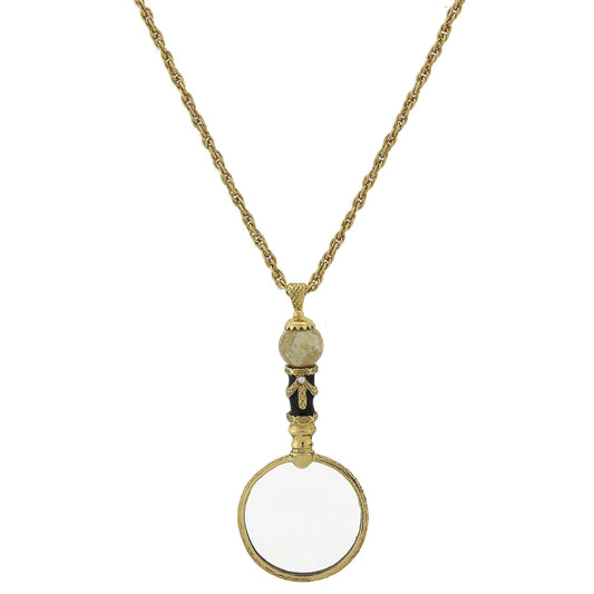 Art Deco Magnifying Glass Necklace, Black/Gold