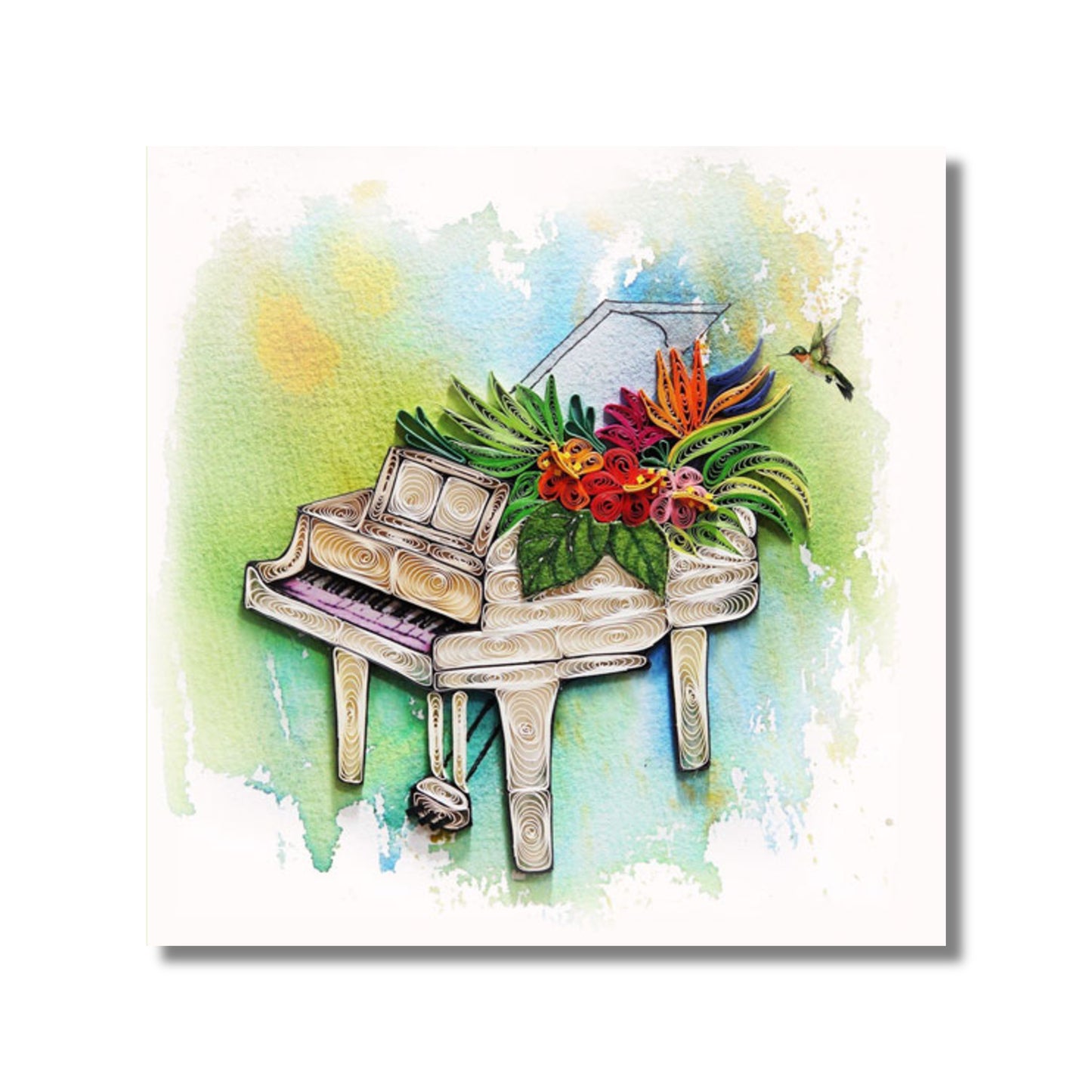 Quilled Card — Grand Piano with Flowers