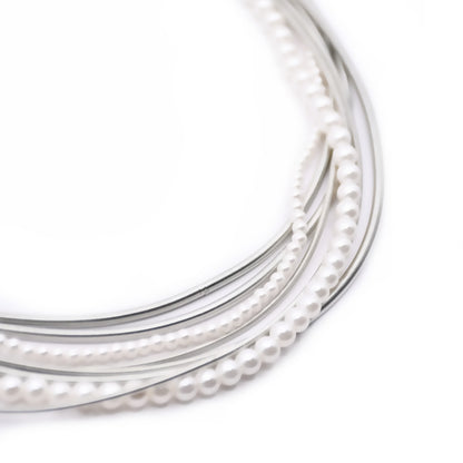 Piano Wire & Pearl Strands Necklace, Silver