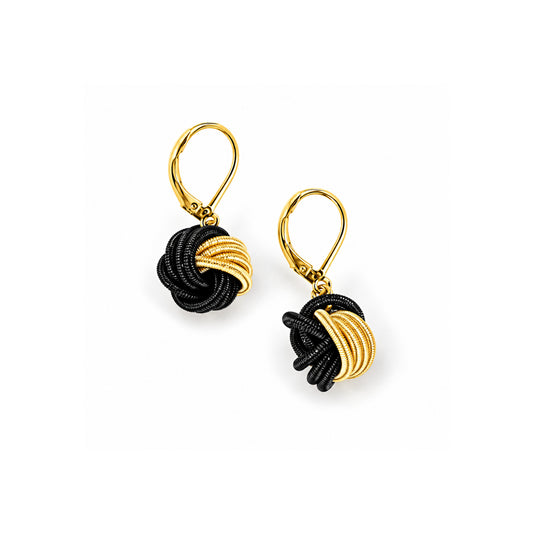 Piano Wire Knot Earrings, Black & Gold