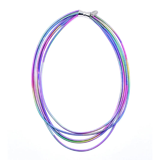 Piano Wire 5-Strand Graduated Necklace, Multicolor