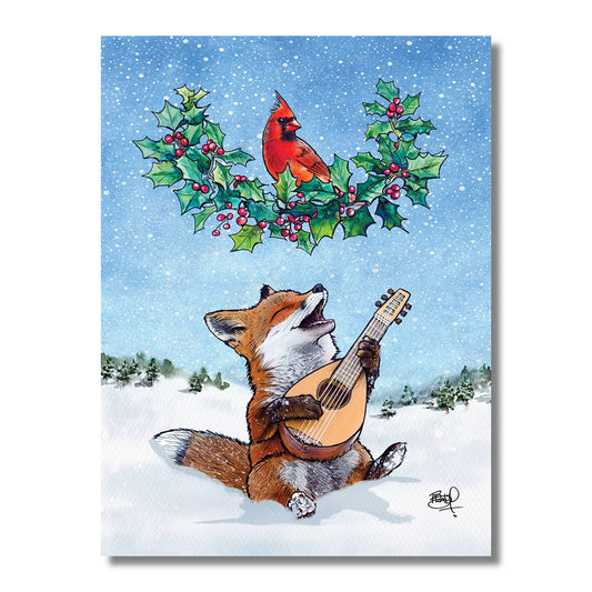 Christmas Card — Fox Playing the Lute