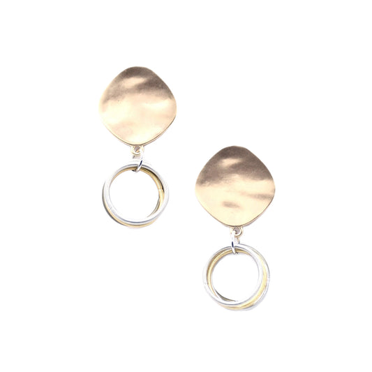 Piano Wire Loop Earrings with Gold Disc, Gold & Silver