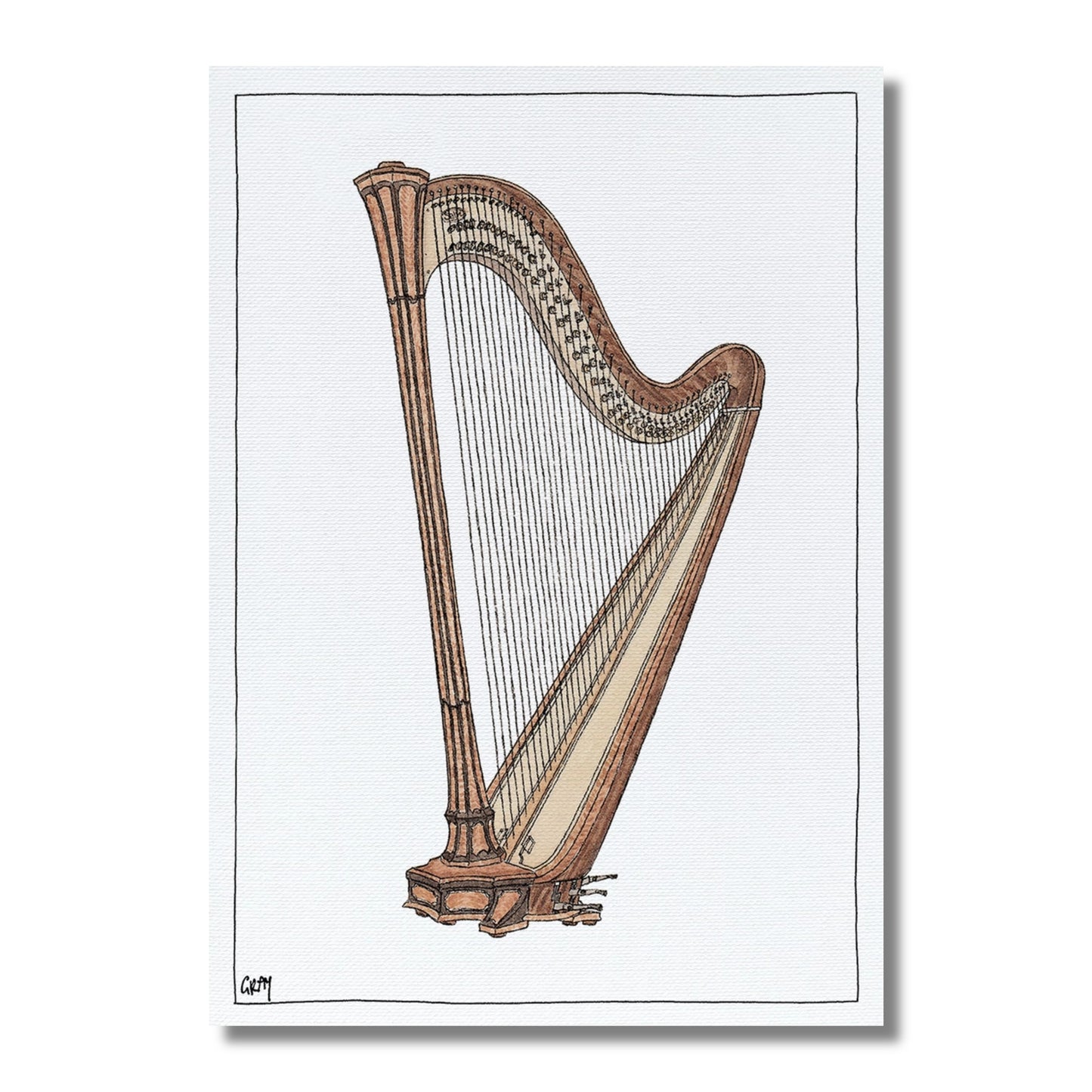 Blank Card — Harp Illustration