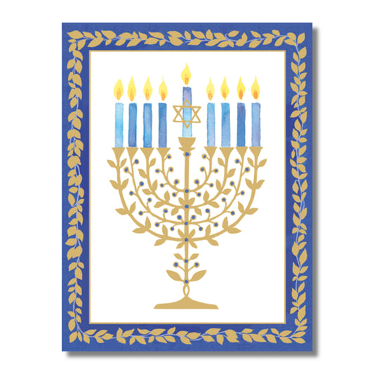Menorah with Gold Leaves Hanukkah Cards