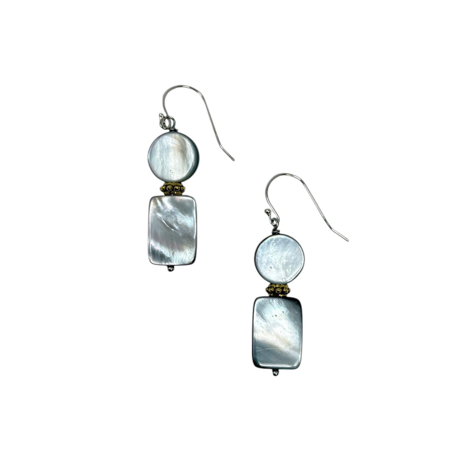 Mother of Pearl Disc & Rectangle Earrings, Silver
