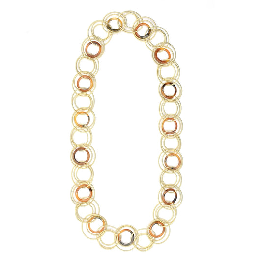 Piano Wire Loops Necklace with Tortoise Rings, Gold