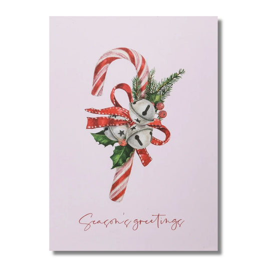 Candy Cane with Sleigh Bells Holiday Cards