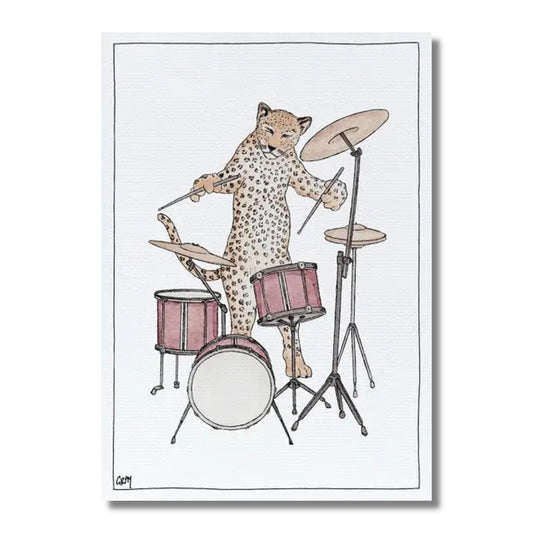 Blank Card — Leopard Playing the Drum Set