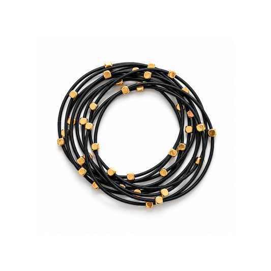 Piano Wire Beaded Bracelet, Black & Gold