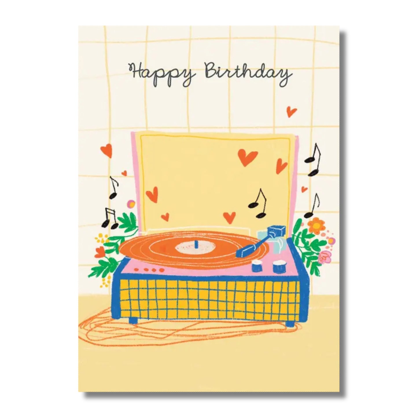 Birthday Card — Victrola with Flowers