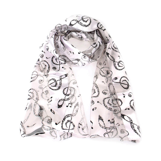 Miniature Music Notes Scarf, White