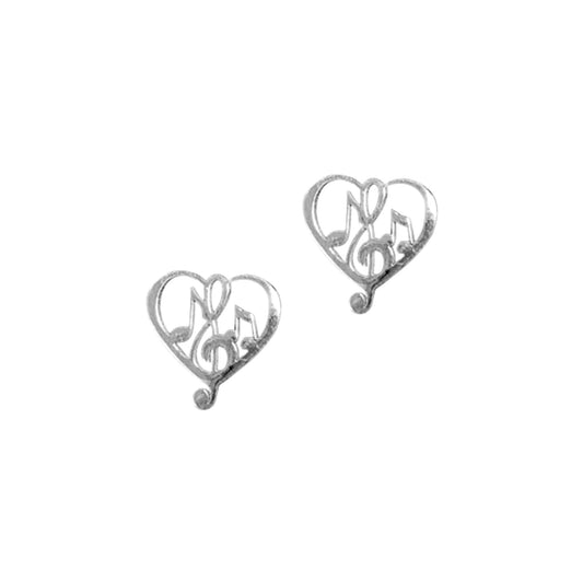Treble Clef & Music Notes Heart Petite Earrings, Silver