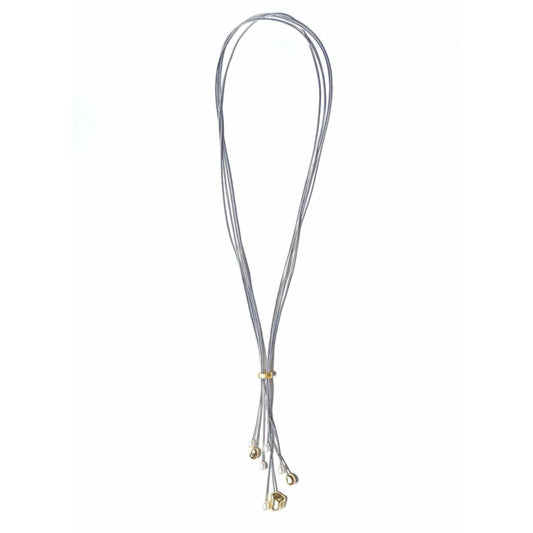Piano Wire Lariat Necklace with Pearls & Beads, Silver