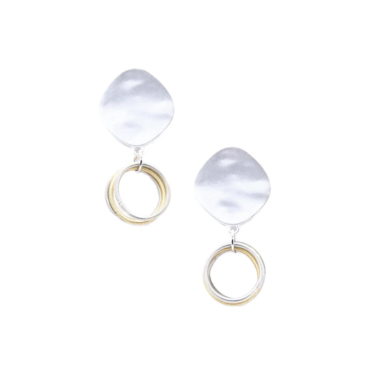 Piano Wire Loop Earrings with Silver Disc, Gold & Silver