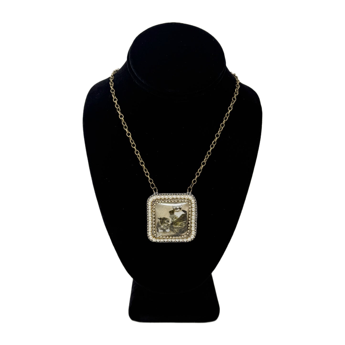 Beadsong Jewelry Cat Pendant, Antique Gold