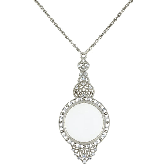 Crystal Filigree Magnifying Glass Necklace, Silver