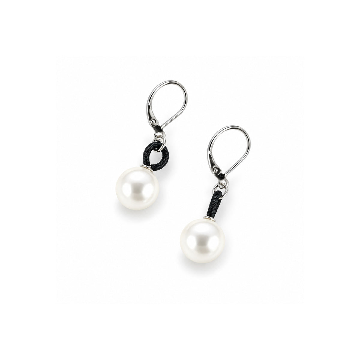 Piano Wire & Pearl Earrings, Black