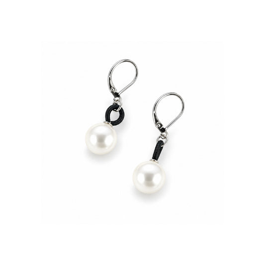Piano Wire & Pearl Earrings, Black