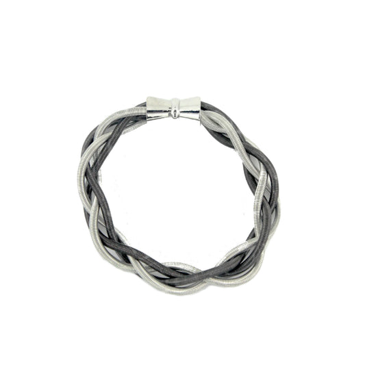 Piano Wire Braid Bracelet, Silver & Slate