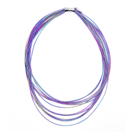 Piano Wire Necklace with Graduated Strands, Multicolor