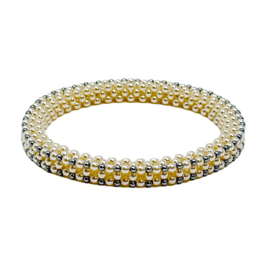 Beadsong Jewelry Bangle Bracelet, Pearl/Silver