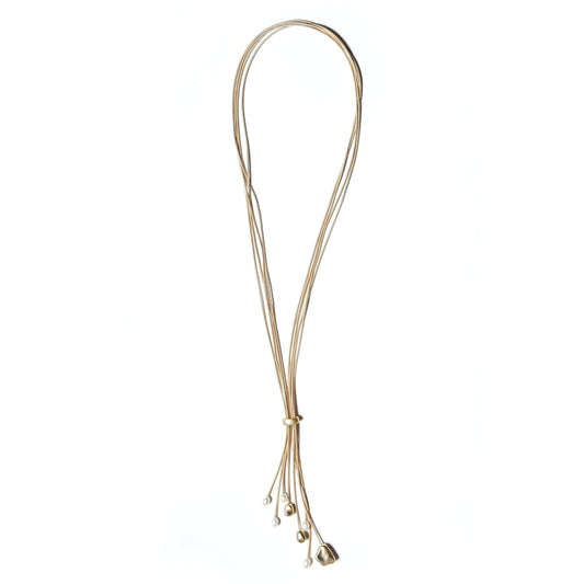 Piano Wire Lariat Necklace with Pearls & Beads, Gold