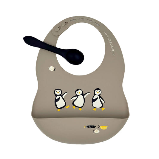 Dancing Penguins Silicone Bib & Spoon Set