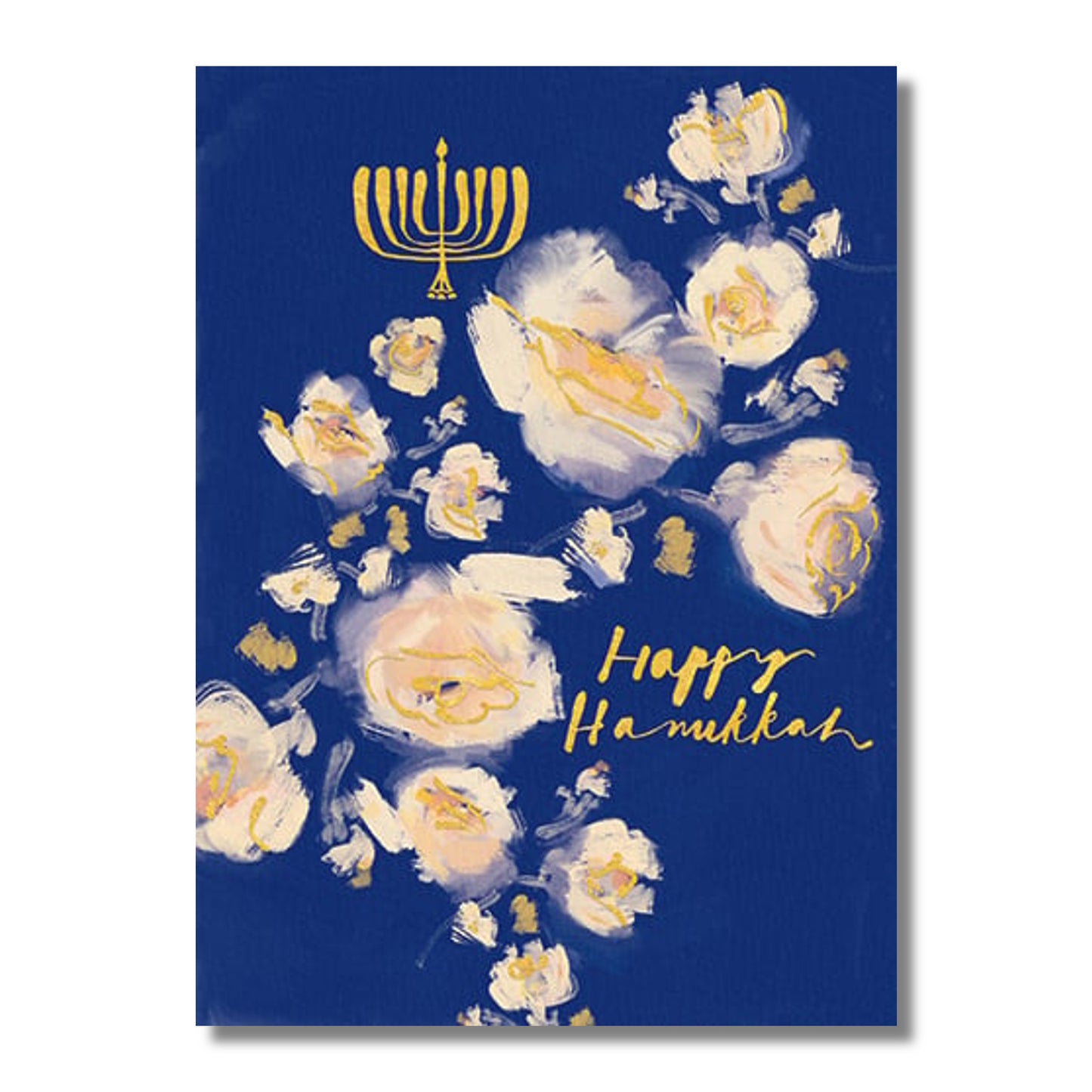 Hanukkah Card — Navy with Flowers