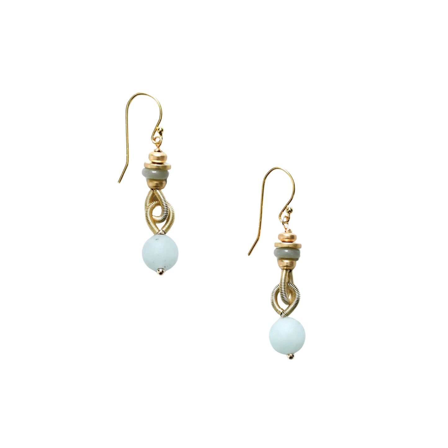 Piano Wire Earrings with Aqua Stones