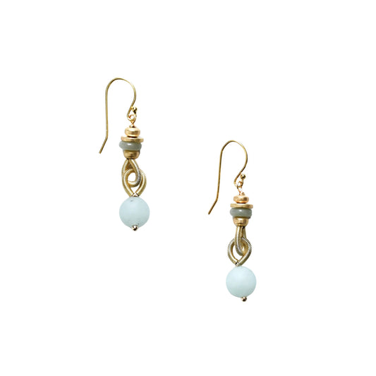 Piano Wire Earrings with Aqua Stones