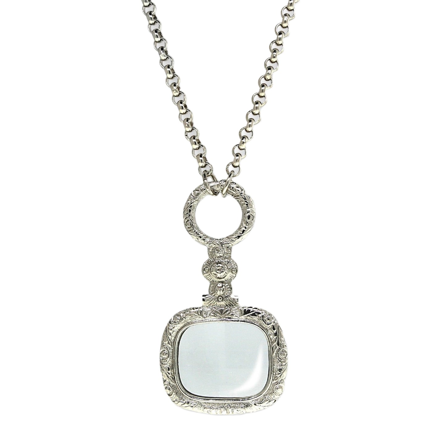 Retro Square Magnifying Glass Necklace, Silver