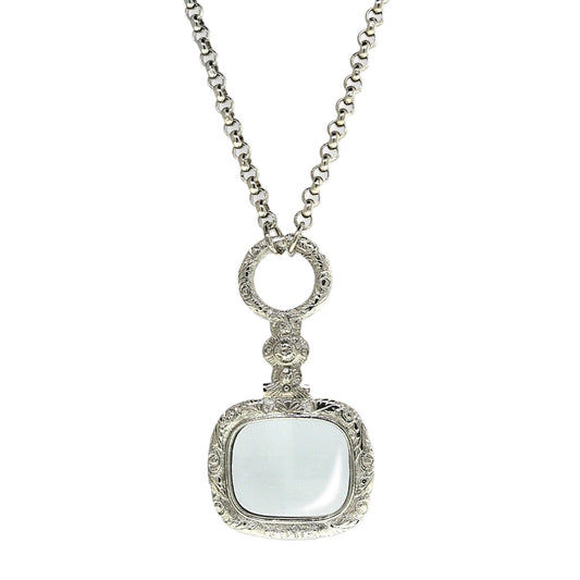 Retro Square Magnifying Glass Necklace, Silver