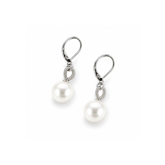 Piano Wire & Pearl Earrings, Silver