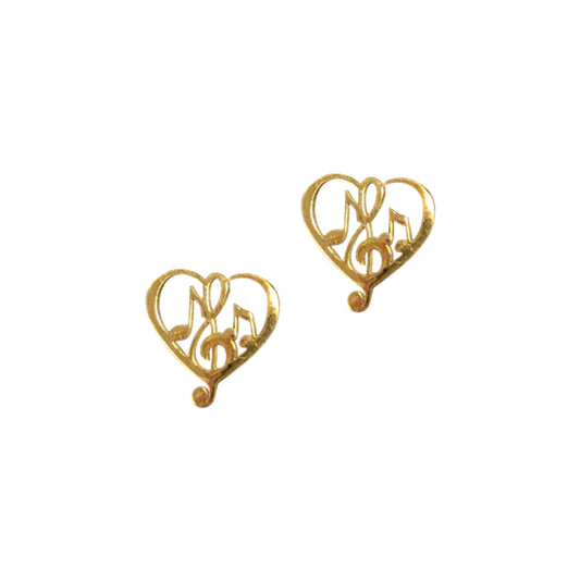 Treble Clef & Music Notes Heart Petite Earrings, Gold