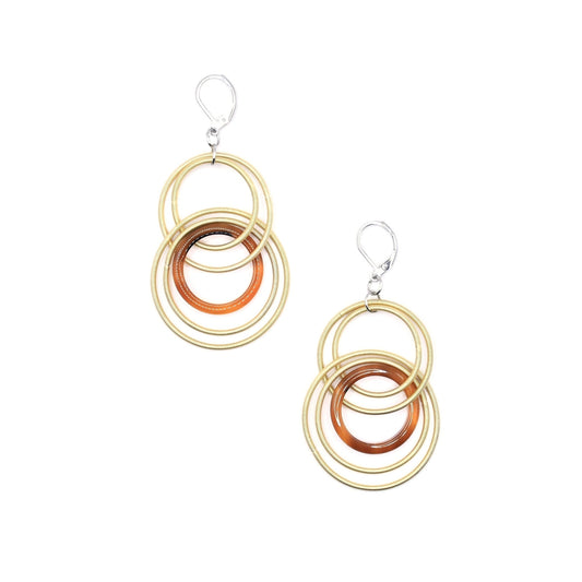 Piano Wire Loop Earrings with Tortoise Ring, Gold