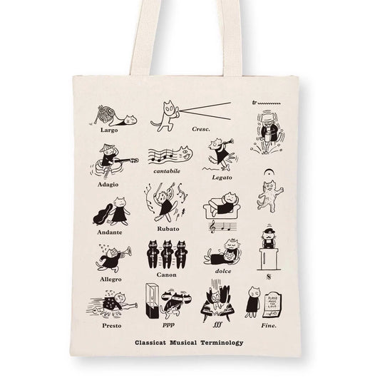 Musical Terminology Dogs Tote Bag, Black & White