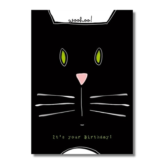 Birthday Card — Black Cat, Dancing Mice