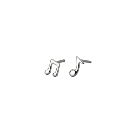 Asymmetrical Music Notes Petite Earrings, Silver