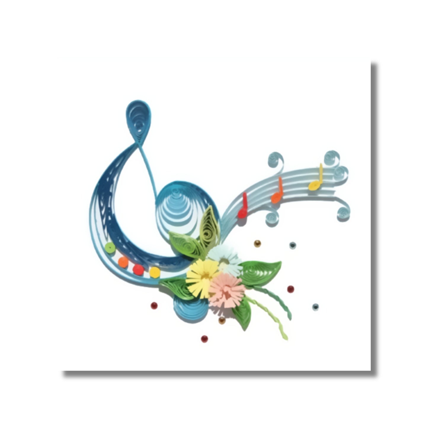 Quilled Card — Treble Clef & Notes with Flowers