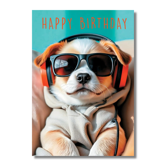 Birthday Card — Cool Dog with Headphones