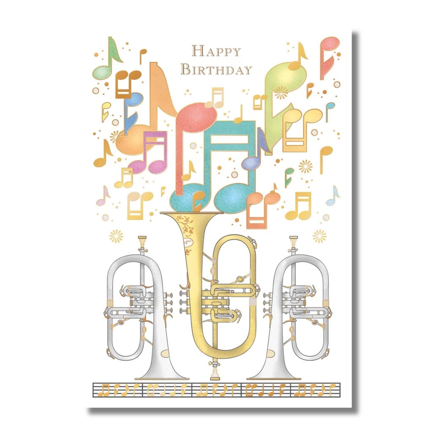Birthday Card — Flugelhorns with Colorful Notes