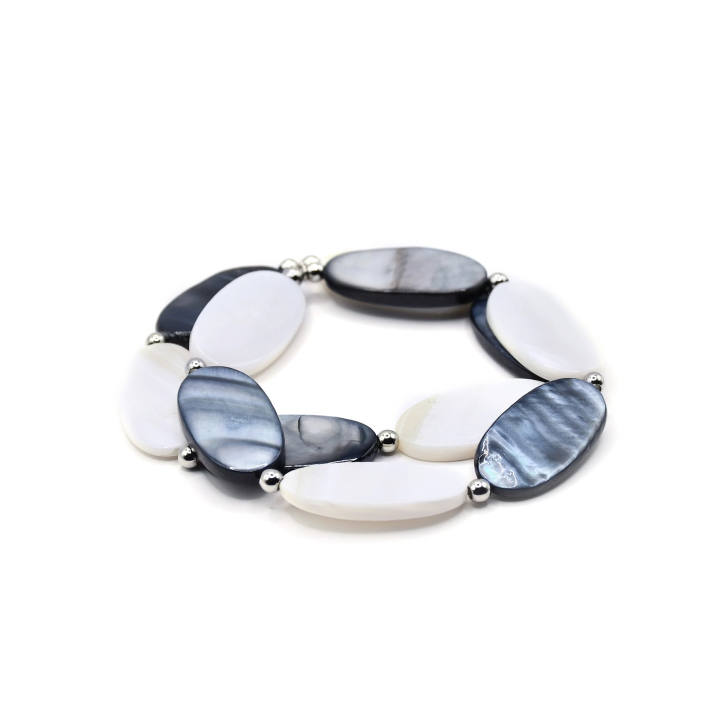 Mother of Pearl Ovals Bracelet, Black & White