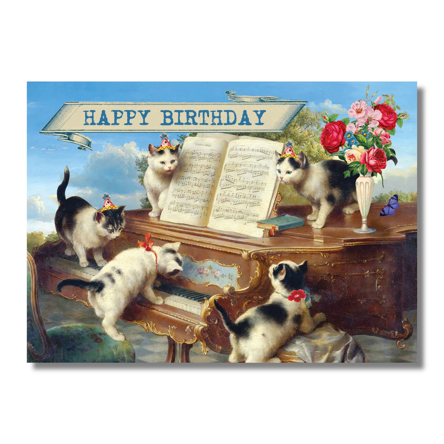 Birthday Card — Cats at an Ornate Piano