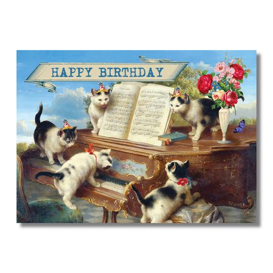 Birthday Card — Cats at an Ornate Piano